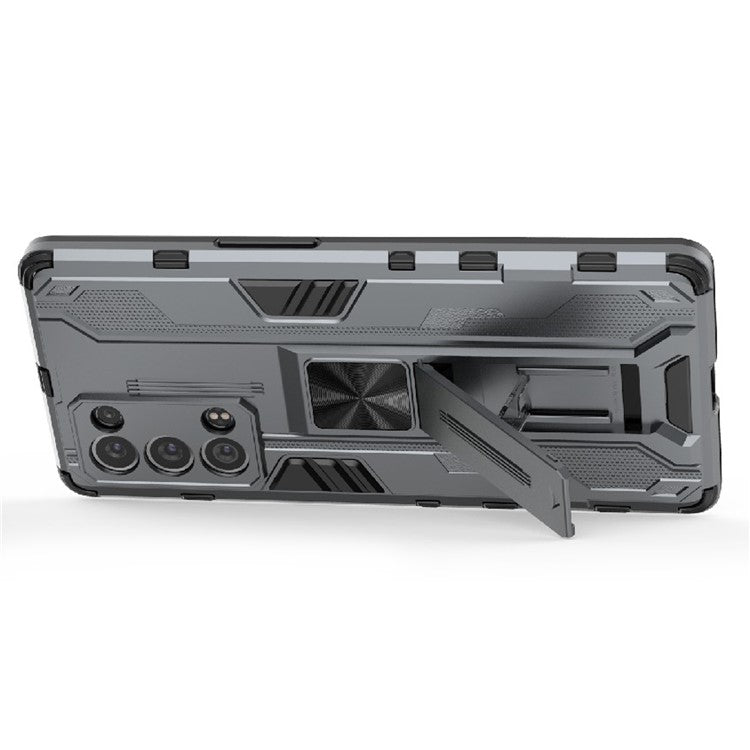 Kickstand Design Hard PC Back + Soft TPU Bumper Bumper Drop Proof Protective Case for Oppo Reno6 Pro+ 5G - Grey