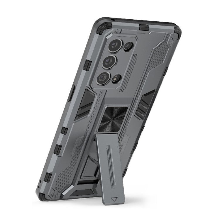 Kickstand Design Hard PC Back + Soft TPU Bumper Bumper Drop Proof Protective Case for Oppo Reno6 Pro+ 5G - Grey