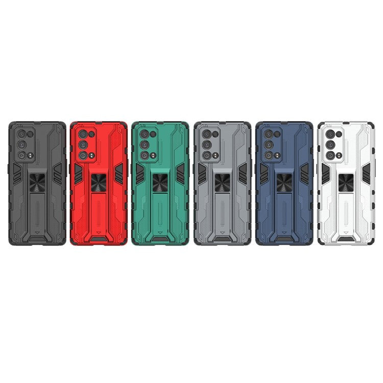 Kickstand Design Hard PC Back + Soft TPU Bumper Bumper Drop Proof Protective Case for Oppo Reno6 Pro+ 5G - Grey