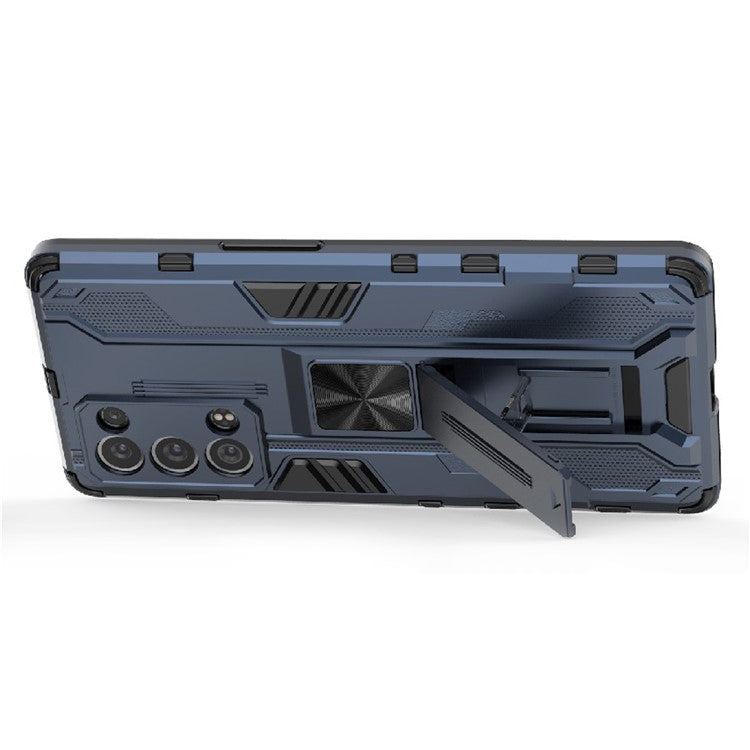 Kickstand Design Hard PC Back + Soft TPU Bumper Bumper Drop Proof Protective Case for Oppo Reno6 Pro+ 5G - Blue
