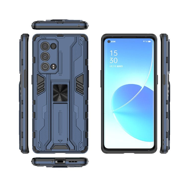 Kickstand Design Hard PC Back + Soft TPU Bumper Bumper Drop Proof Protective Case for Oppo Reno6 Pro+ 5G - Blue