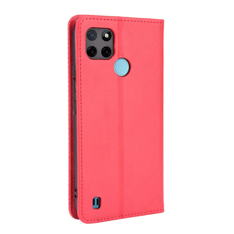 Imprinting Pattern Vintage Style Strong Magnet Phone Wallet Stand Case Leather Cover for Realme C21Y - Red