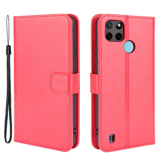 Crazy Horse PU Leather + TPU Wallet Card Slots Protective Cellphone Shell with Stand for Realme C21Y - Red