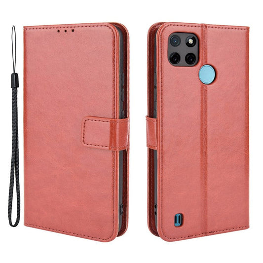 Crazy Horse PU Leather + TPU Wallet Card Slots Protective Cellphone Shell with Stand for Realme C21Y - Brown