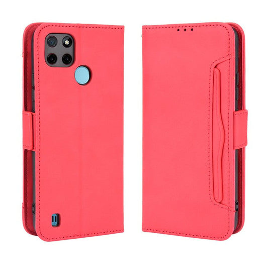 Anti-Fall Shockproof Vintage Multiple Card Slots PU Leather Phone Case Wallet Cover with Stand for Realme C21Y - Red