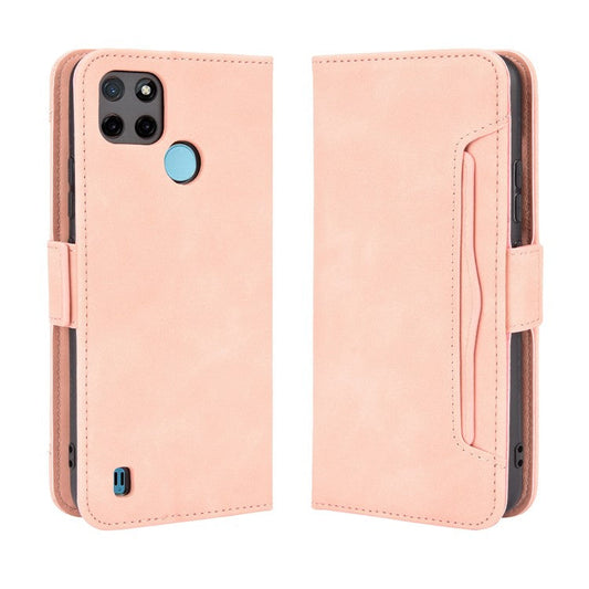 Anti-Fall Shockproof Vintage Multiple Card Slots PU Leather Phone Case Wallet Cover with Stand for Realme C21Y - Pink