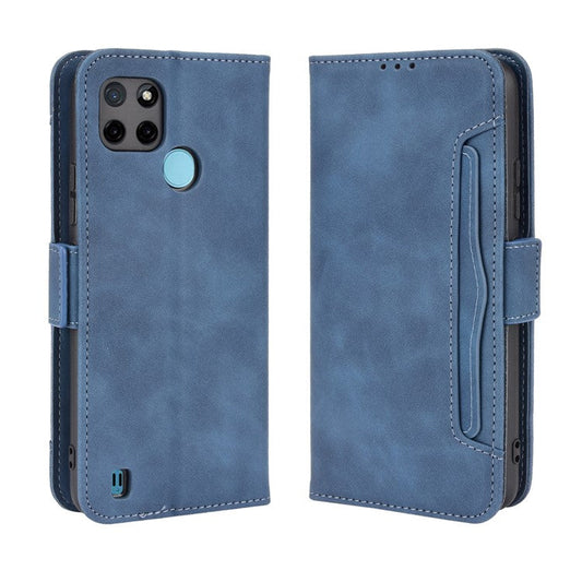 Anti-Fall Shockproof Vintage Multiple Card Slots PU Leather Phone Case Wallet Cover with Stand for Realme C21Y - Blue
