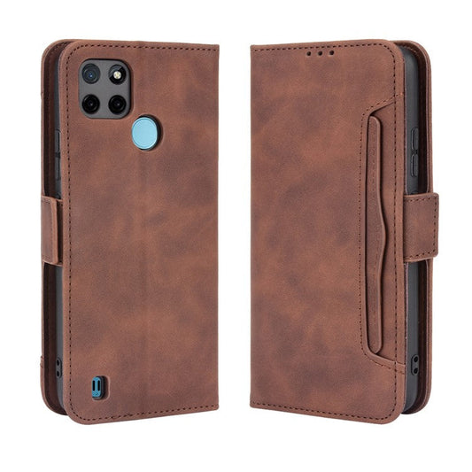 Anti-Fall Shockproof Vintage Multiple Card Slots PU Leather Phone Case Wallet Cover with Stand for Realme C21Y - Brown