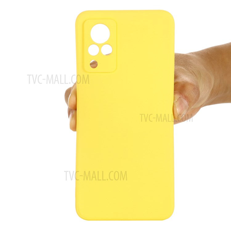 Shockproof Phone Cover Precise Cutout Solid Color Liquid Silicone Phone Case with Handy Strap for vivo V21 4G - Yellow