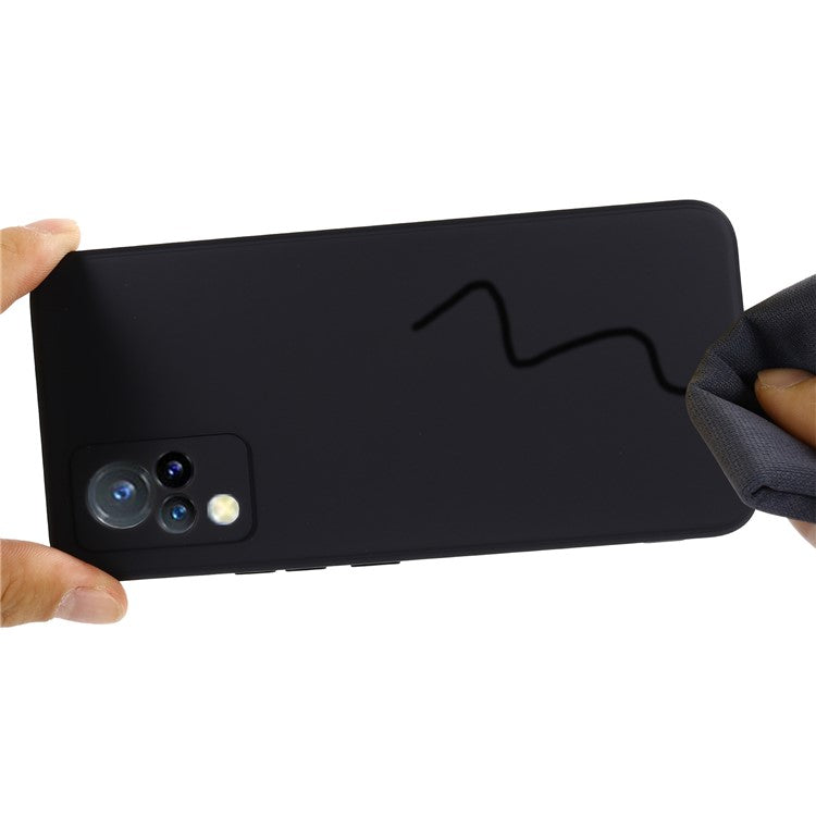 Shockproof Phone Cover Precise Cutout Solid Color Liquid Silicone Phone Case with Handy Strap for vivo V21 4G - Black