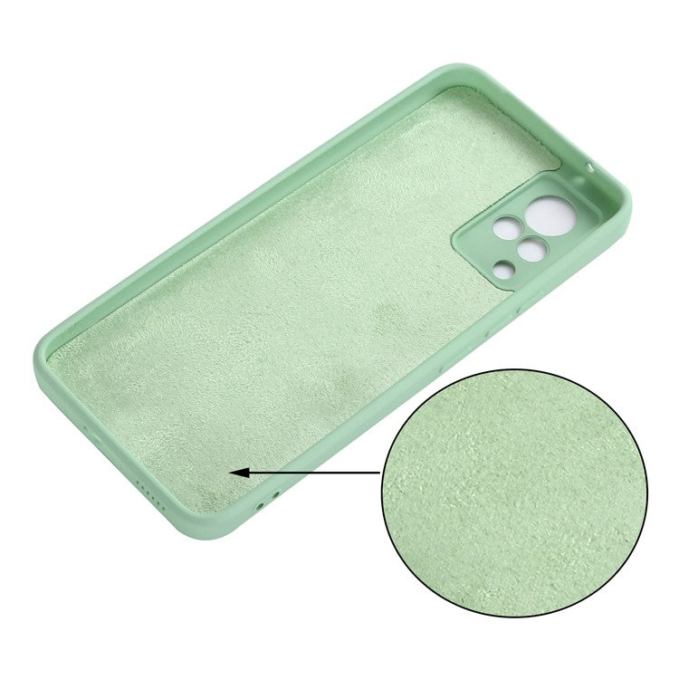 Shockproof Phone Cover Precise Cutout Solid Color Liquid Silicone Phone Case with Handy Strap for vivo V21 4G - Green
