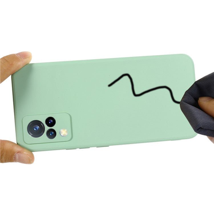 Shockproof Phone Cover Precise Cutout Solid Color Liquid Silicone Phone Case with Handy Strap for vivo V21 4G - Green