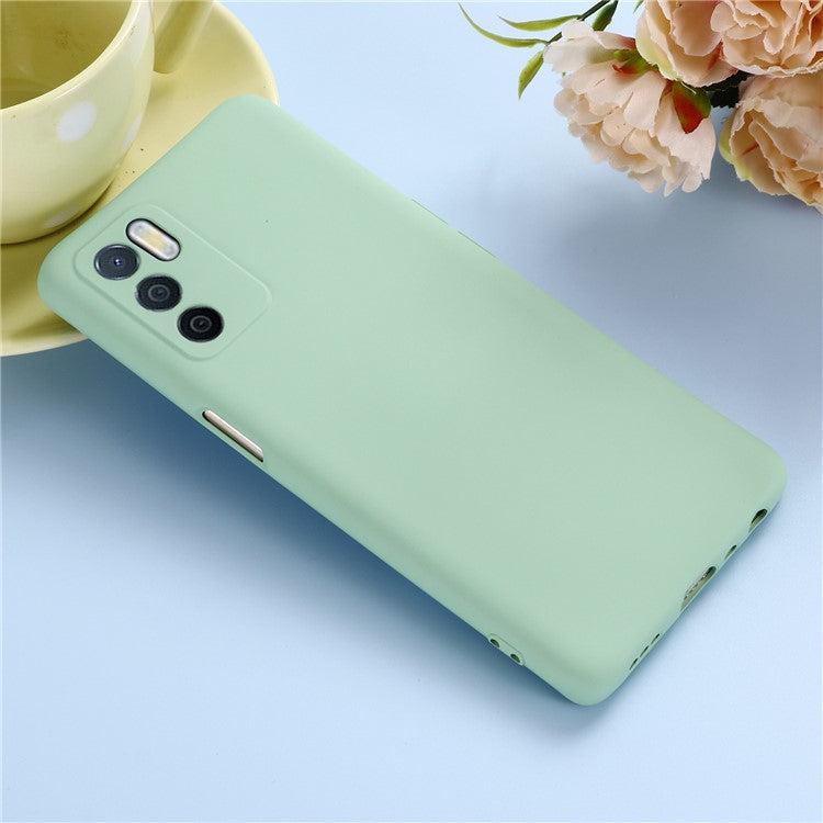 Microfiber Liner Shockproof Precise Cutout Solid Color Liquid Silicone Phone Case with Handy Strap for Oppo A16/A16S (Global) - Green