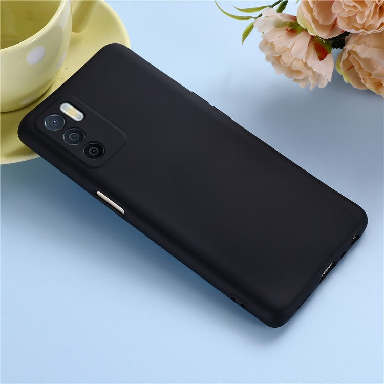 Microfiber Liner Shockproof Precise Cutout Solid Color Liquid Silicone Phone Case with Handy Strap for Oppo A16/A16S (Global) - Black