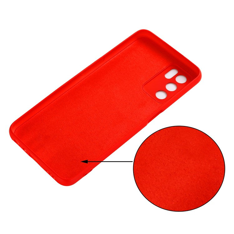Microfiber Liner Shockproof Precise Cutout Solid Color Liquid Silicone Phone Case with Handy Strap for Oppo A16/A16S (Global) - Red