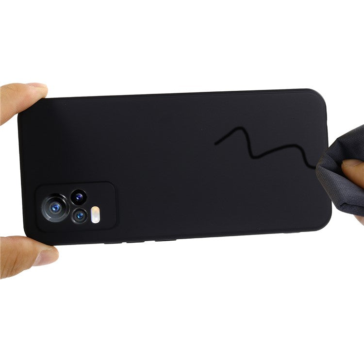Quality Phone Case Shockproof Precise Cutout Solid Color Liquid Silicone Phone Cover with Handy Strap for vivo V21e 4G / vivo Y73 - Black