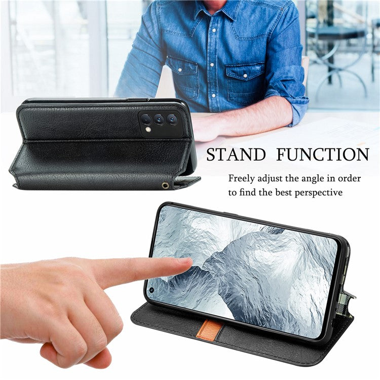 Stylish Rhombus Imprinting Magnetic Auto-absorbed Leather Protective Case Shell with Wallet Stand for Realme GT Master - Black