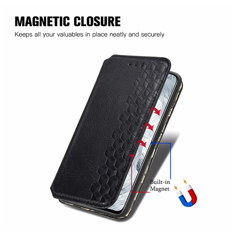 Stylish Rhombus Imprinting Magnetic Auto-absorbed Leather Protective Case Shell with Wallet Stand for Realme GT Master - Black
