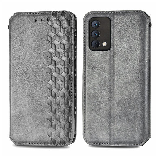 Stylish Rhombus Imprinting Magnetic Auto-absorbed Leather Protective Case Shell with Wallet Stand for Realme GT Master - Grey