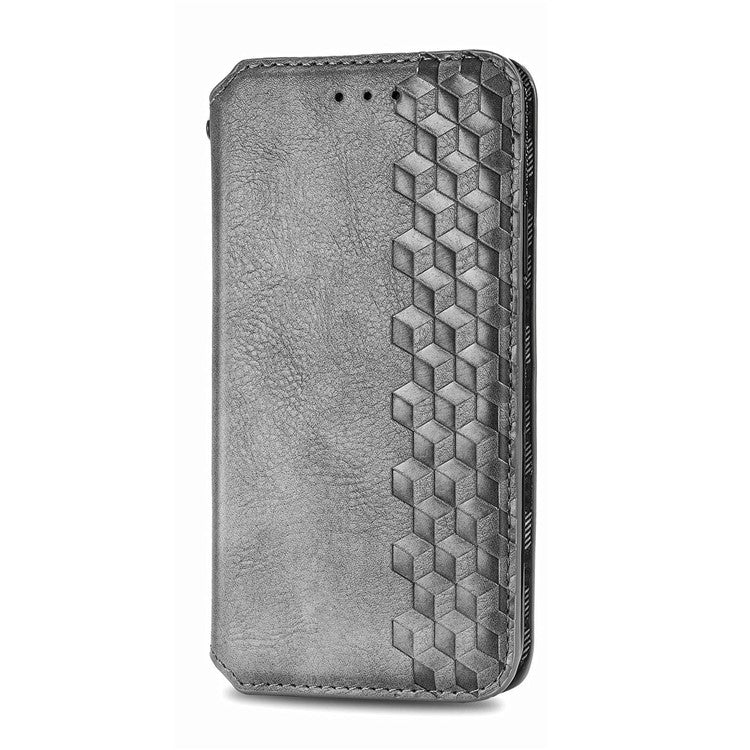 Stylish Rhombus Imprinting Magnetic Auto-absorbed Leather Protective Case Shell with Wallet Stand for Realme GT Master - Grey