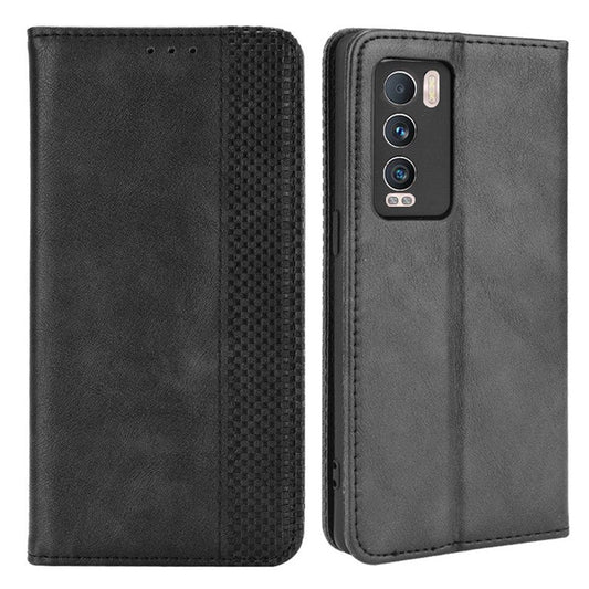 Retro Surface Well-Protected Anti-Drop Auto-Absorbed Leather Phone Wallet Stand Case Cover for Realme GT Explorer Master - Black
