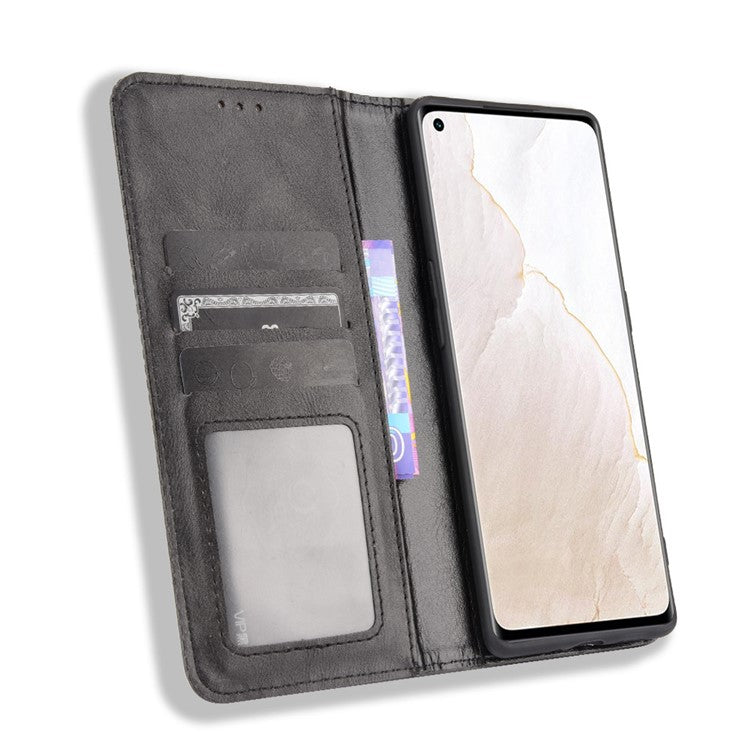 Retro Surface Well-Protected Anti-Drop Auto-Absorbed Leather Phone Wallet Stand Case Cover for Realme GT Explorer Master - Black