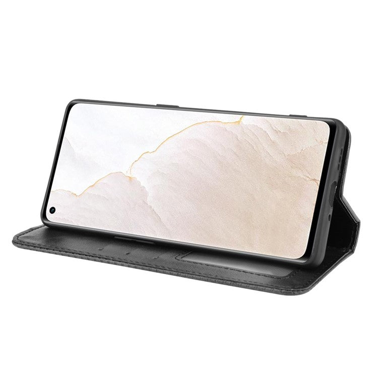 Retro Surface Well-Protected Anti-Drop Auto-Absorbed Leather Phone Wallet Stand Case Cover for Realme GT Explorer Master - Black