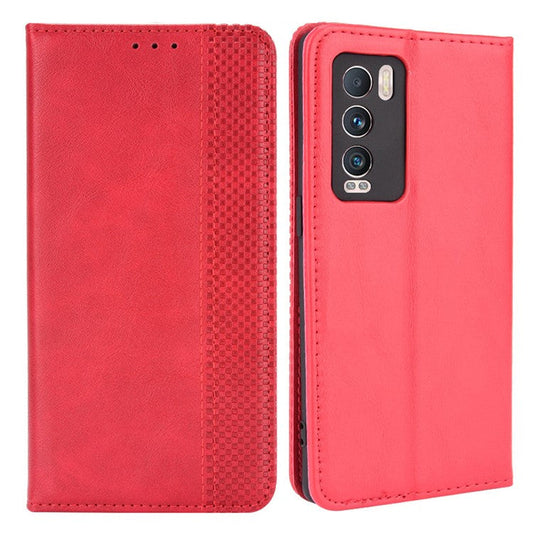 Retro Surface Well-Protected Anti-Drop Auto-Absorbed Leather Phone Wallet Stand Case Cover for Realme GT Explorer Master - Red