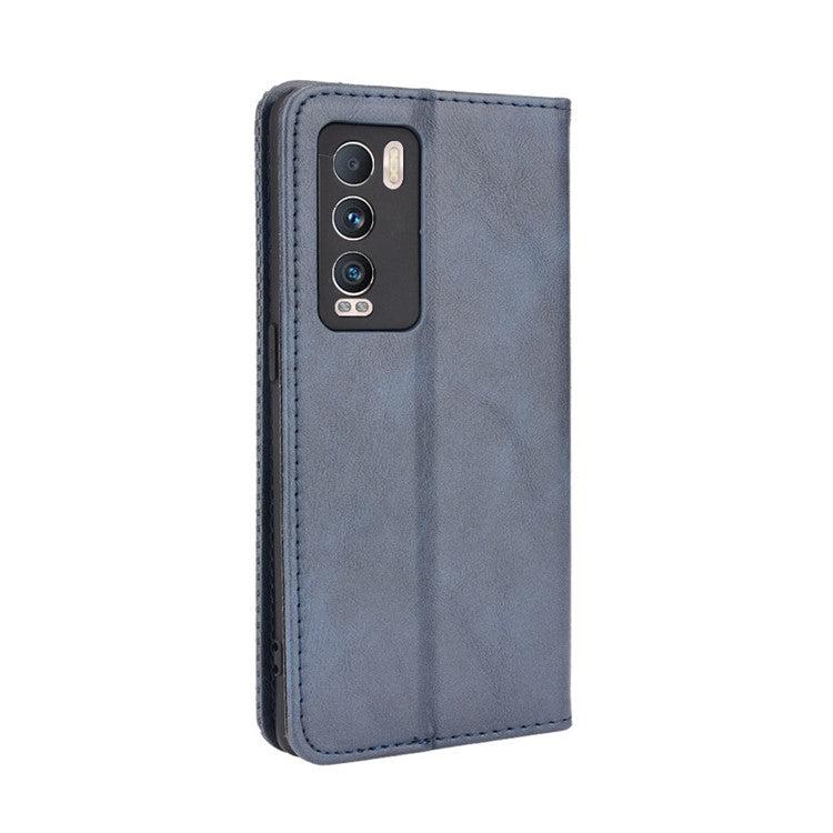 Retro Surface Well-Protected Anti-Drop Auto-Absorbed Leather Phone Wallet Stand Case Cover for Realme GT Explorer Master - Blue