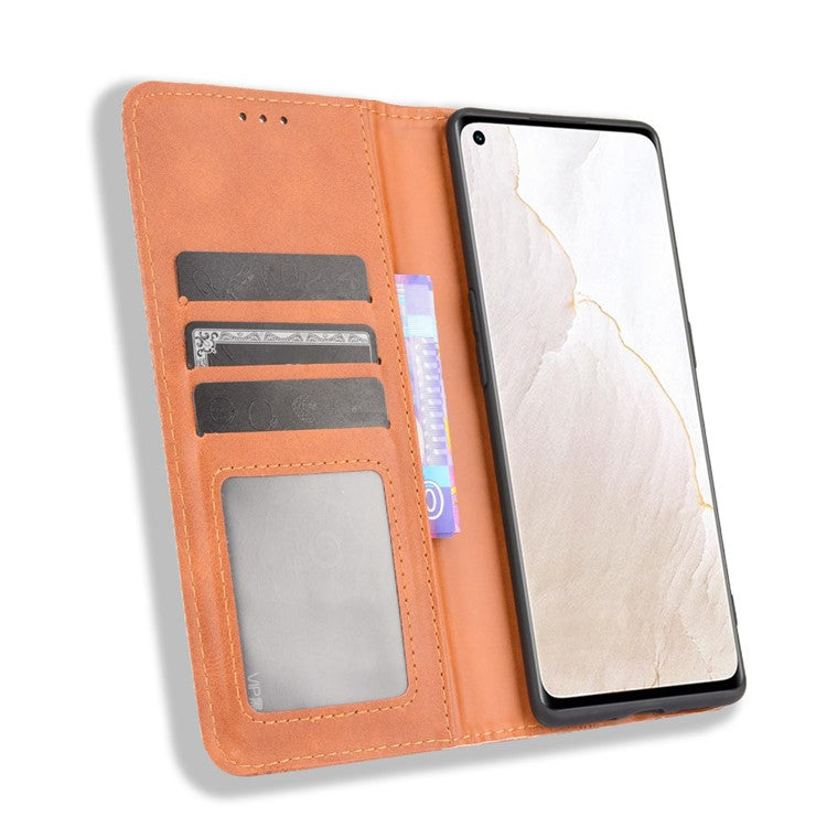 Retro Surface Well-Protected Anti-Drop Auto-Absorbed Leather Phone Wallet Stand Case Cover for Realme GT Explorer Master - Brown