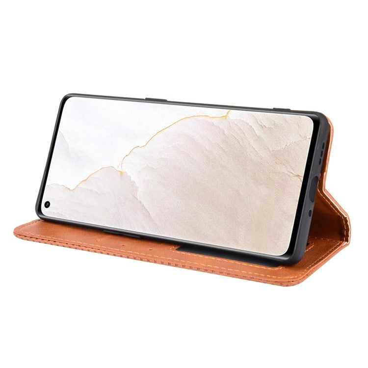 Retro Surface Well-Protected Anti-Drop Auto-Absorbed Leather Phone Wallet Stand Case Cover for Realme GT Explorer Master - Brown