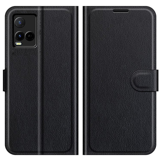 For vivo Y21 Practical Design Phone Case Wallet Stand Litchi Skin Flip Leather Phone Cover Shell - Purple - Black