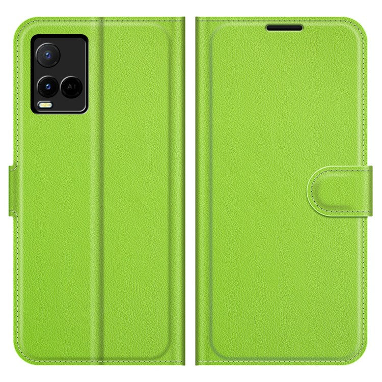 For vivo Y21 Practical Design Phone Case Wallet Stand Litchi Skin Flip Leather Phone Cover Shell - Purple - Green