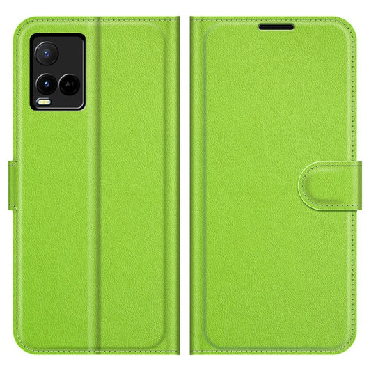 For vivo Y21 Practical Design Phone Case Wallet Stand Litchi Skin Flip Leather Phone Cover Shell - Purple - Green