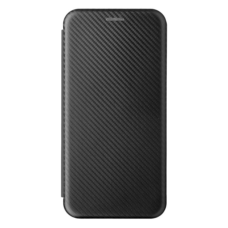 Carbon Fiber Texture Auto-absorbed Leather Stand Phone Shell Case with Ring Strap for Realme 8i - Black