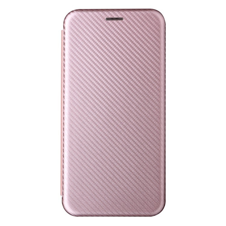 Carbon Fiber Texture Auto-absorbed Leather Stand Phone Shell Case with Ring Strap for Realme 8i - Rose Gold