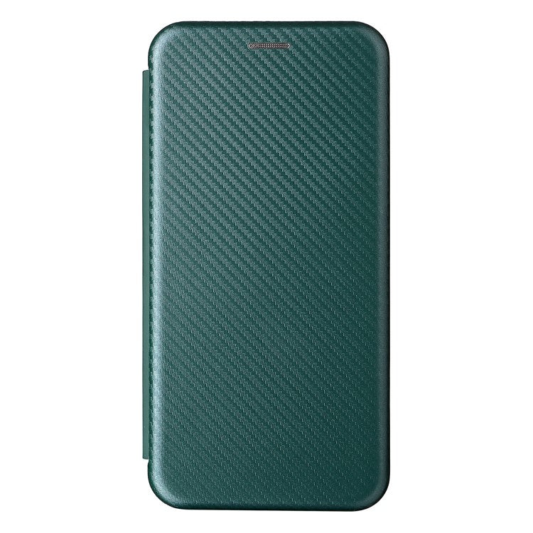 Carbon Fiber Texture Auto-absorbed Leather Stand Phone Shell Case with Ring Strap for Realme 8i - Green