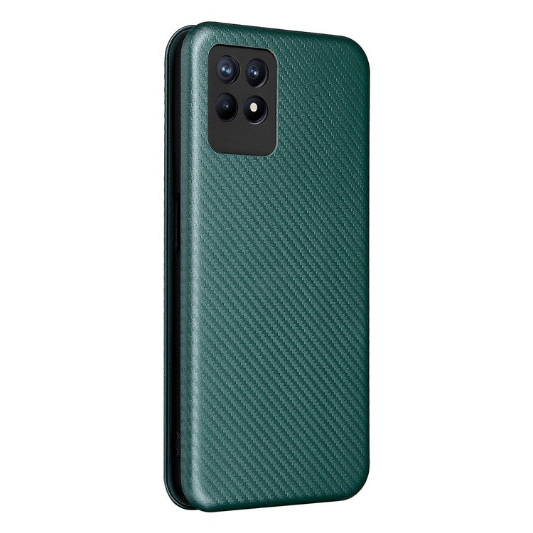 Carbon Fiber Texture Auto-absorbed Leather Stand Phone Shell Case with Ring Strap for Realme 8i - Green