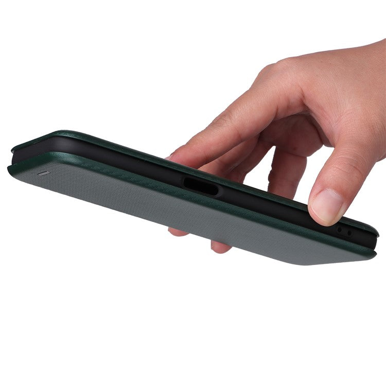 Carbon Fiber Texture Auto-absorbed Leather Stand Phone Shell Case with Ring Strap for Realme 8i - Green