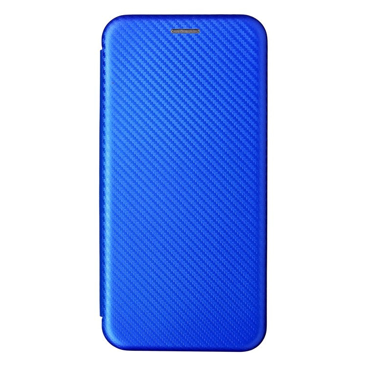 Carbon Fiber Texture Auto-absorbed Leather Stand Phone Shell Case with Ring Strap for Realme 8i - Blue