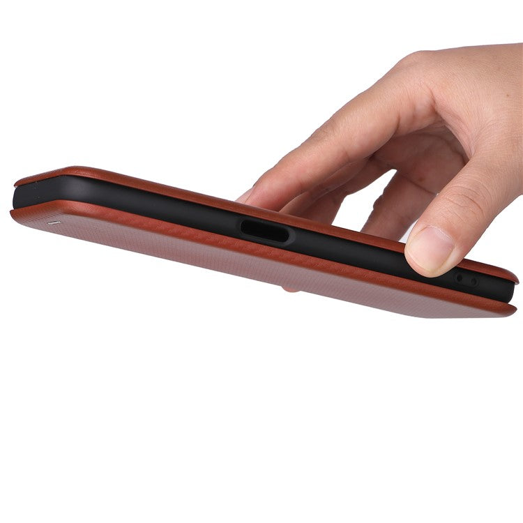 Carbon Fiber Texture Auto-absorbed Leather Stand Phone Shell Case with Ring Strap for Realme 8i - Orange