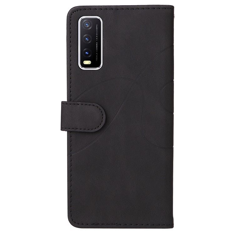 KT Leather Series-1 Bi-color Splicing PU Leather Wallet Stand Flip Phone Case with Strap for vivo Y20 / Y20s / Y20A / Y20i / Y20G / Y20s [G] / Y11s/ Y12a / Y12s - Black