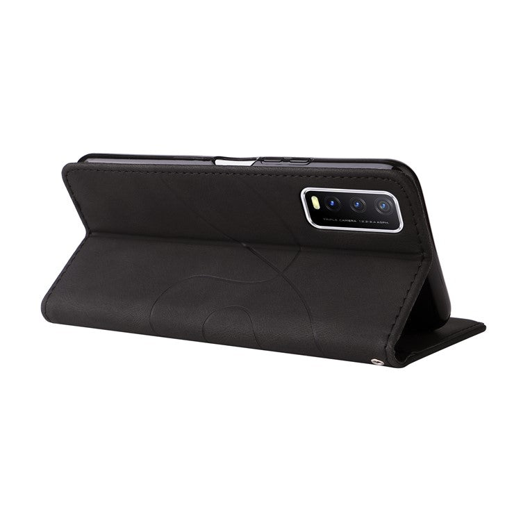 KT Leather Series-1 Bi-color Splicing PU Leather Wallet Stand Flip Phone Case with Strap for vivo Y20 / Y20s / Y20A / Y20i / Y20G / Y20s [G] / Y11s/ Y12a / Y12s - Black