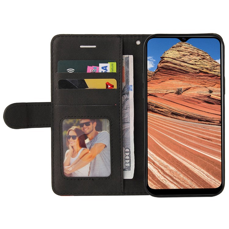 KT Leather Series-1 Bi-color Splicing PU Leather Wallet Stand Flip Phone Case with Strap for vivo Y20 / Y20s / Y20A / Y20i / Y20G / Y20s [G] / Y11s/ Y12a / Y12s - Black