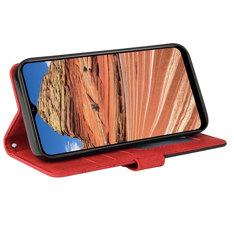 KT Leather Series-1 Bi-color Splicing PU Leather Wallet Stand Flip Phone Case with Strap for vivo Y20 / Y20s / Y20A / Y20i / Y20G / Y20s [G] / Y11s/ Y12a / Y12s - Red