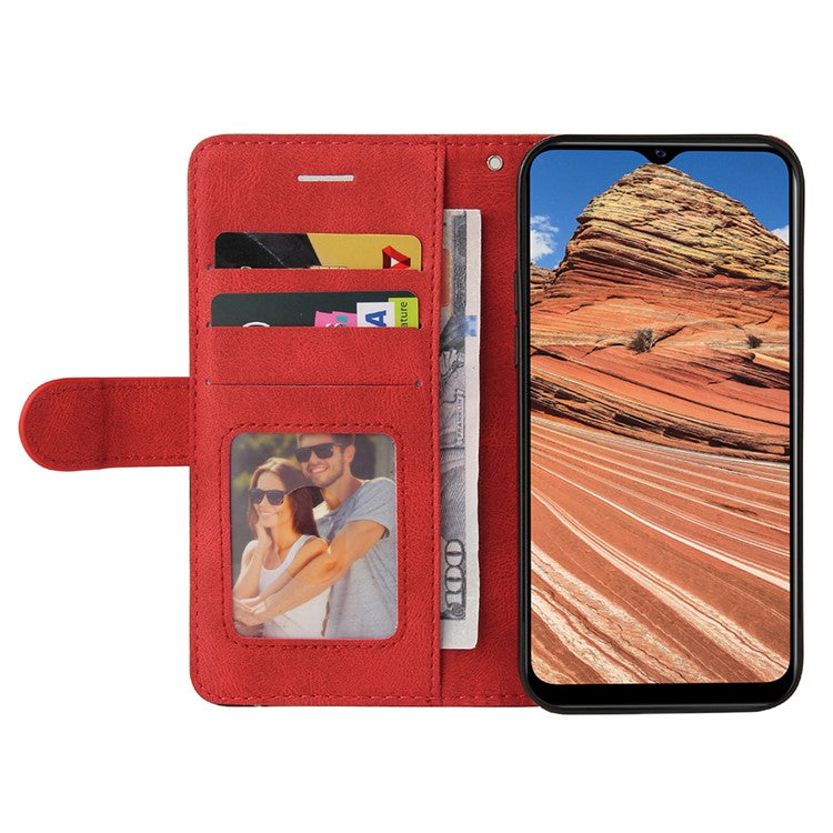 KT Leather Series-1 Bi-color Splicing PU Leather Wallet Stand Flip Phone Case with Strap for vivo Y20 / Y20s / Y20A / Y20i / Y20G / Y20s [G] / Y11s/ Y12a / Y12s - Red