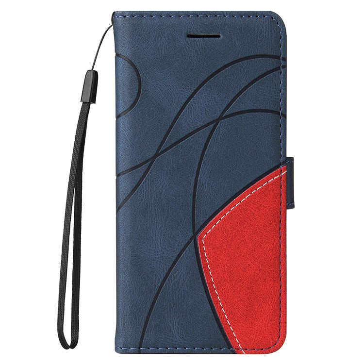 KT Leather Series-1 Bi-color Splicing PU Leather Wallet Stand Flip Phone Case with Strap for vivo Y20 / Y20s / Y20A / Y20i / Y20G / Y20s [G] / Y11s/ Y12a / Y12s - Blue
