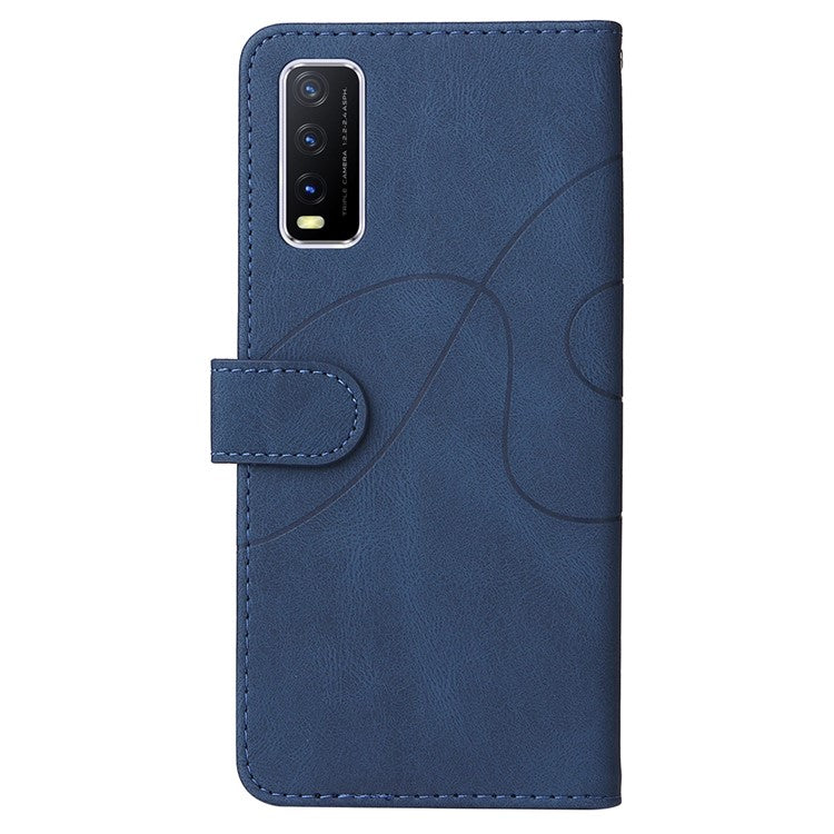 KT Leather Series-1 Bi-color Splicing PU Leather Wallet Stand Flip Phone Case with Strap for vivo Y20 / Y20s / Y20A / Y20i / Y20G / Y20s [G] / Y11s/ Y12a / Y12s - Blue