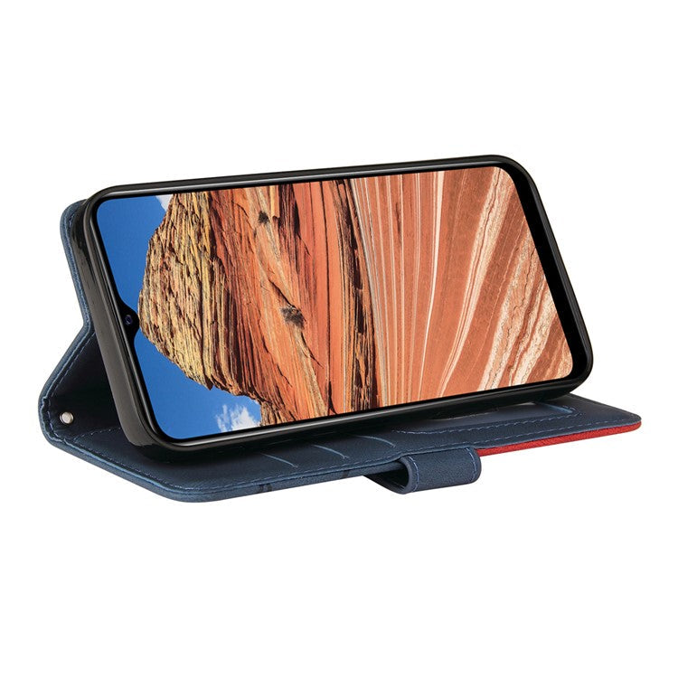 KT Leather Series-1 Bi-color Splicing PU Leather Wallet Stand Flip Phone Case with Strap for vivo Y20 / Y20s / Y20A / Y20i / Y20G / Y20s [G] / Y11s/ Y12a / Y12s - Blue