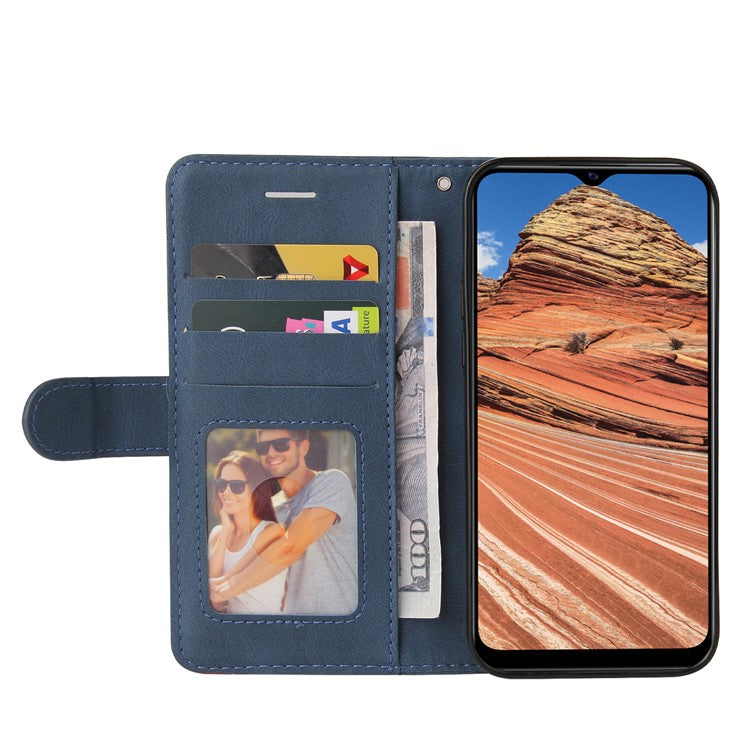 KT Leather Series-1 Bi-color Splicing PU Leather Wallet Stand Flip Phone Case with Strap for vivo Y20 / Y20s / Y20A / Y20i / Y20G / Y20s [G] / Y11s/ Y12a / Y12s - Blue